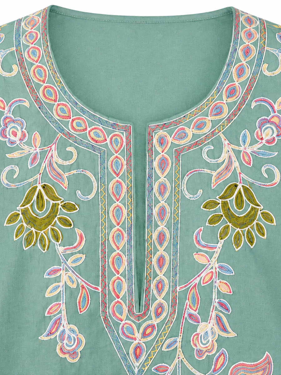 Noor : Aari embroidery summer kurti | Mint Teal